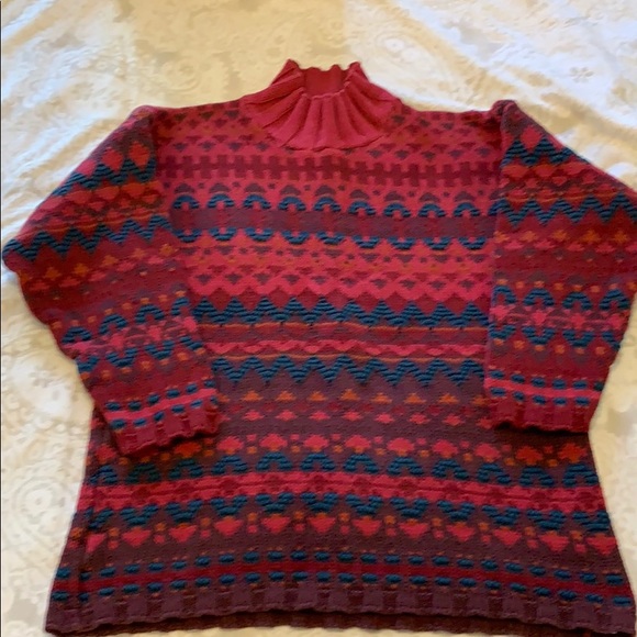 LL bean Vintage Turtleneck patterned sweater Large - Picture 2 of 10